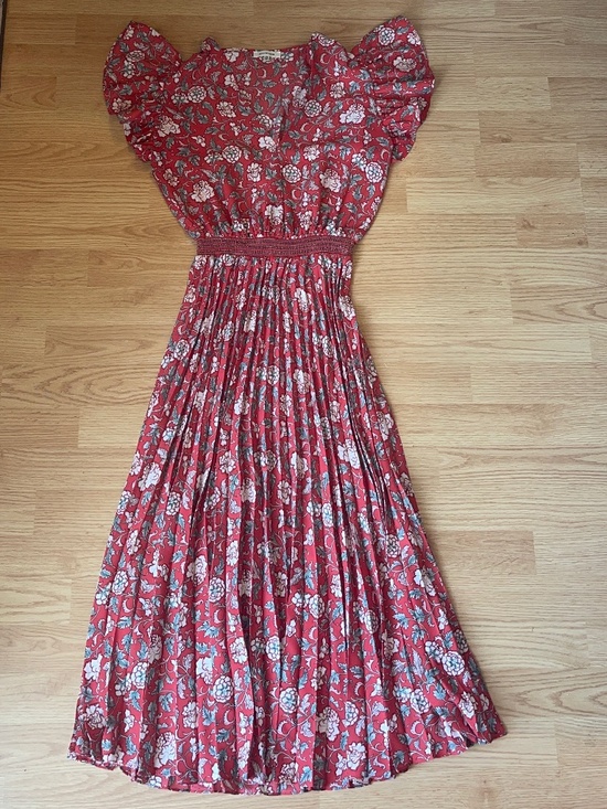 Max Studio Dresses & Skirts - Max Studio Red Floral Fit & Flare Pleated Farmhouse Midi Dress Size XS